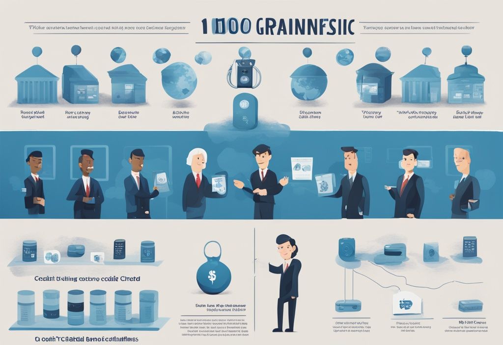 Infografik mit verschiedenen Banken, welche Bank vergibt Kredit bei schlechter Bonität, moderne digitale Malerei, Hauptfarbe Blau