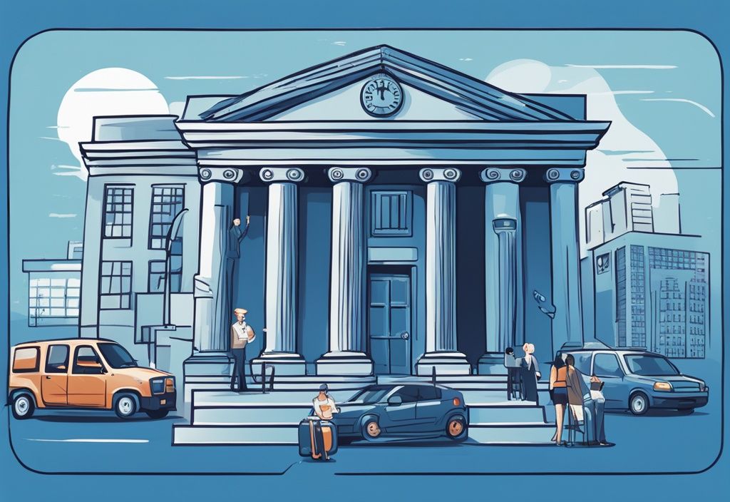 Moderne digitale Malerei mit blauem Farbschema, Infografik zeigt Banken, welche Bank vergibt Kredit bei schlechter Bonität.