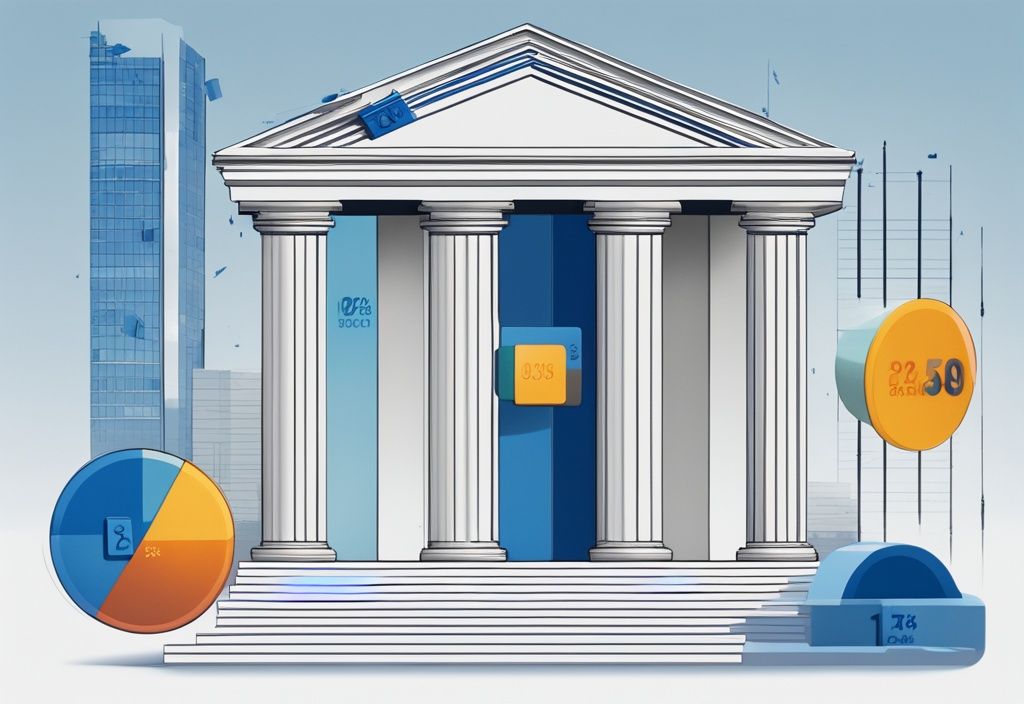 Vergleichsdiagramm der Zinssätze verschiedener Banken, eine Bank mit deutlich niedrigeren Zinsen hervorgehoben, moderne digitale Illustration, Hauptfarbe Blau.
