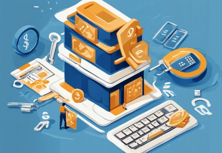 Moderne digitale Illustration in Blau, die den Unterschied zwischen Darlehen und Kredit zeigt: Darlehen mit Zinssätzen, Zahlungsbedingungen und Sicherheit, Kredit mit Kreditlimit, Nutzung und Rückzahlungsflexibilität. Keyword: was ist der Unterschied zwischen Darlehen und Kredit.