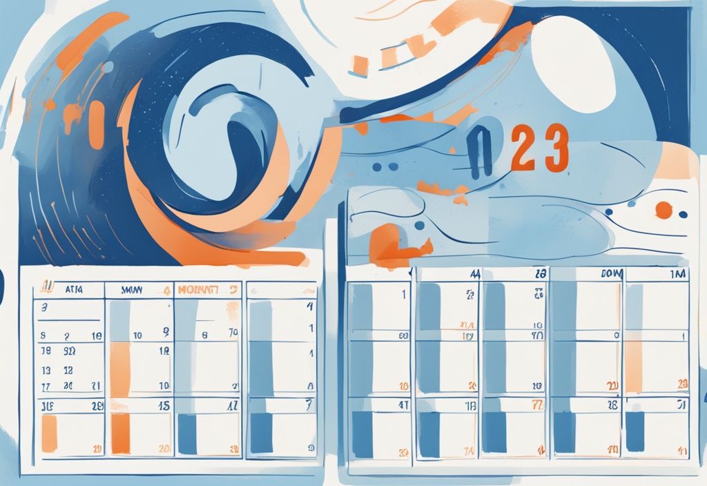 Moderne digitale Malerei mit blauem Farbschema, Kalender mit markiertem Datum, das den Startzeitpunkt für Krediterhöhung bei Auxmoney zeigt.