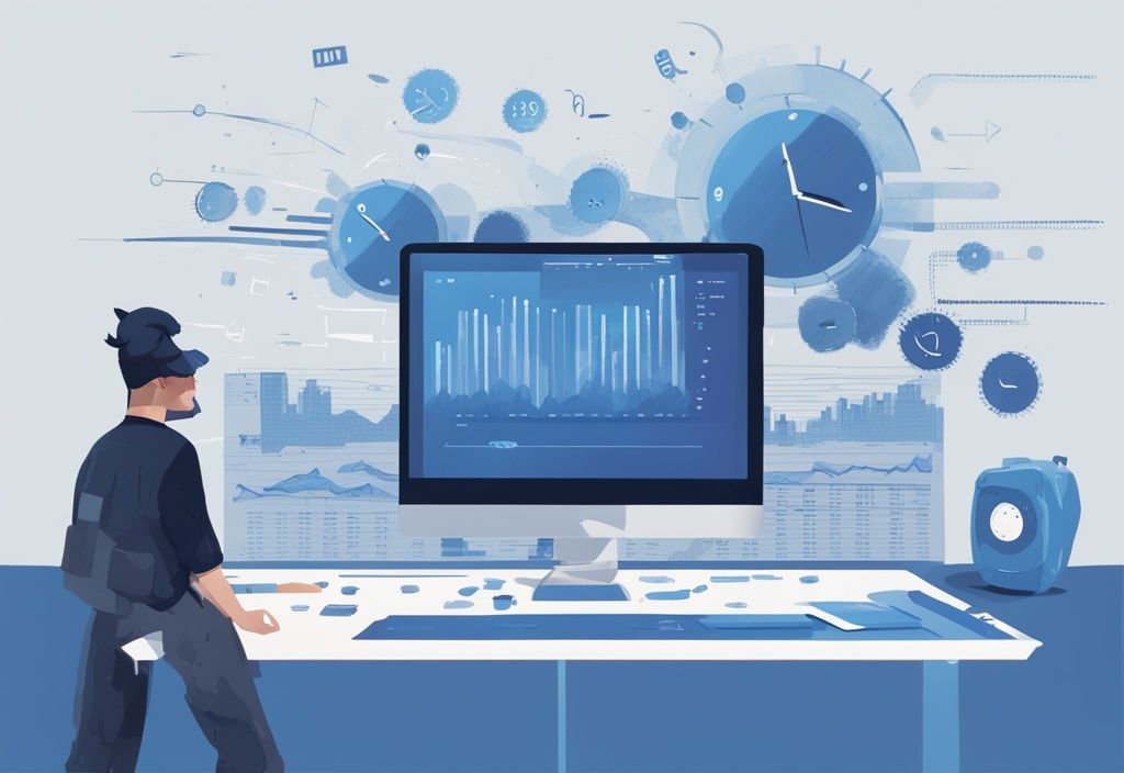 Digitale Illustration einer visuellen Zeitleiste in Blau, die die Rückzahlungsdauer eines Kredits von 100.000 Euro bei verschiedenen Zinssätzen zeigt.