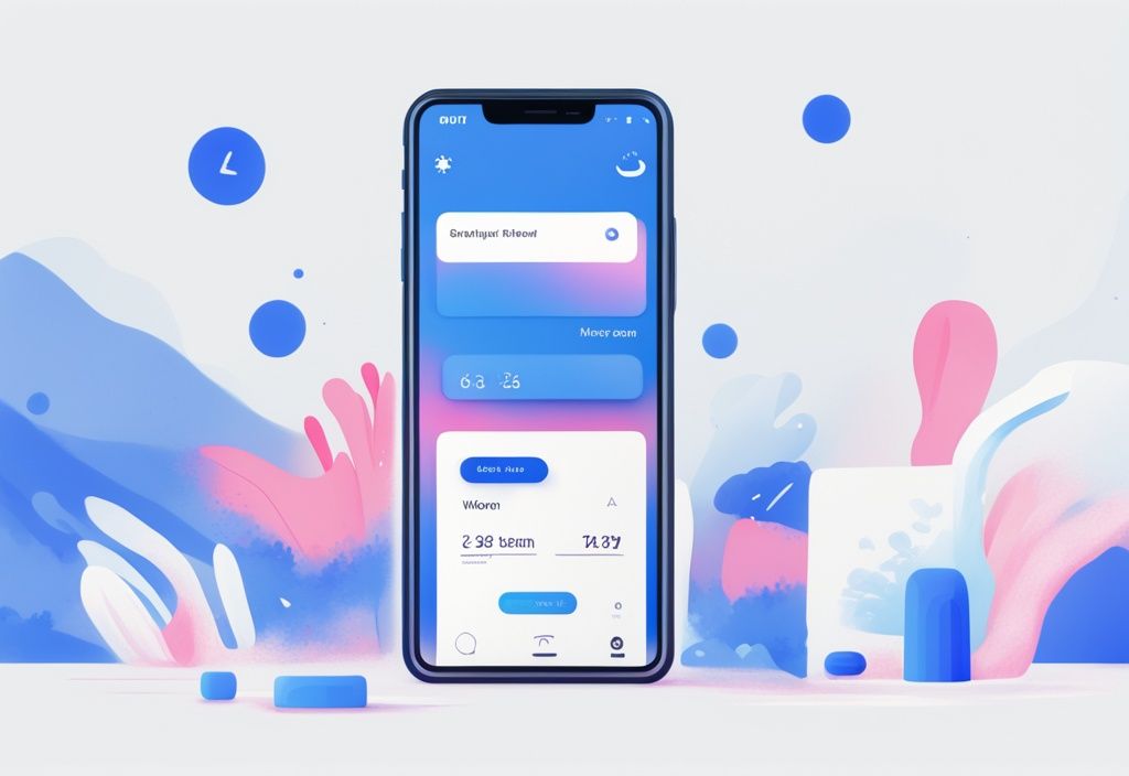 Moderne digitale Malerei mit Blau als Hauptfarbe, Smartphone-Bildschirm zeigt Revolut Kredit Interface mit hervorgehobenen Funktionen.