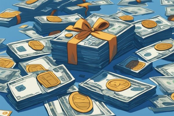 Wie viel Zinsen bei 20000 Euro Kredit? Kostenübersicht & Tipps Modernes digitales Gemälde mit blauem Farbschema, zeigt 20.000 Euro Bargeldstapel und kleineren Zinsstapel, repräsentiert wie viel Zinsen bei 20000 Euro Kredit.