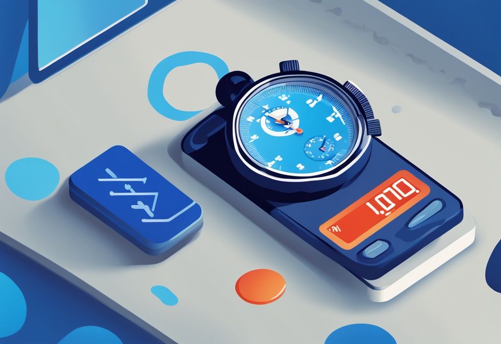 Moderne digitale Illustration in Blau mit einer Stoppuhr neben dem Targobank-Logo, symbolisierend die Bearbeitungsdauer von Targobank Online Kredit wie lange dauert die Bearbeitung.