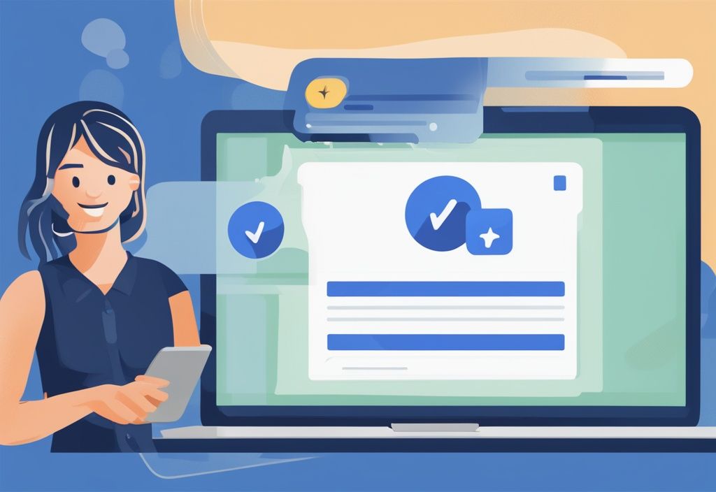 Moderne digitale Illustration mit einem offenen Laptop, der eine positive Verivox Kredit Erfahrungen Bewertung mit 5-Sterne-Rating und zufriedener Kundenmeinung zeigt.