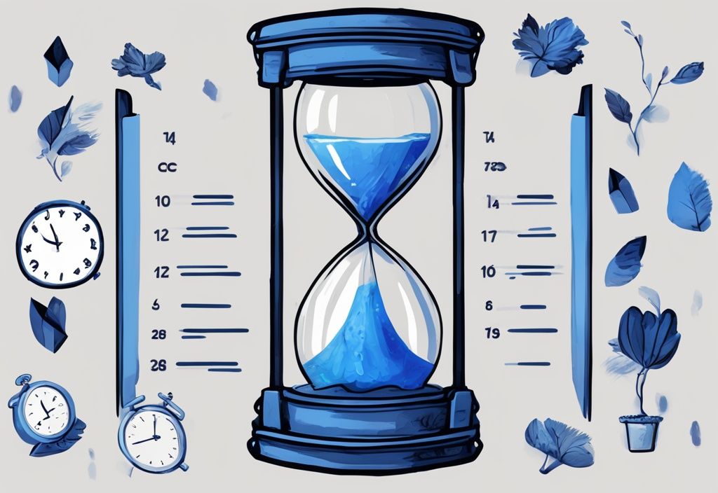 Moderne digitale Illustration mit blauem Farbschema, die einen Kalender mit mehreren Monaten, eine Sanduhr, einen pfeilschnellen Pfeil und eine Stoppuhr zeigt, um die Vergänglichkeit von kurzfristigem Kredit zu symbolisieren.
