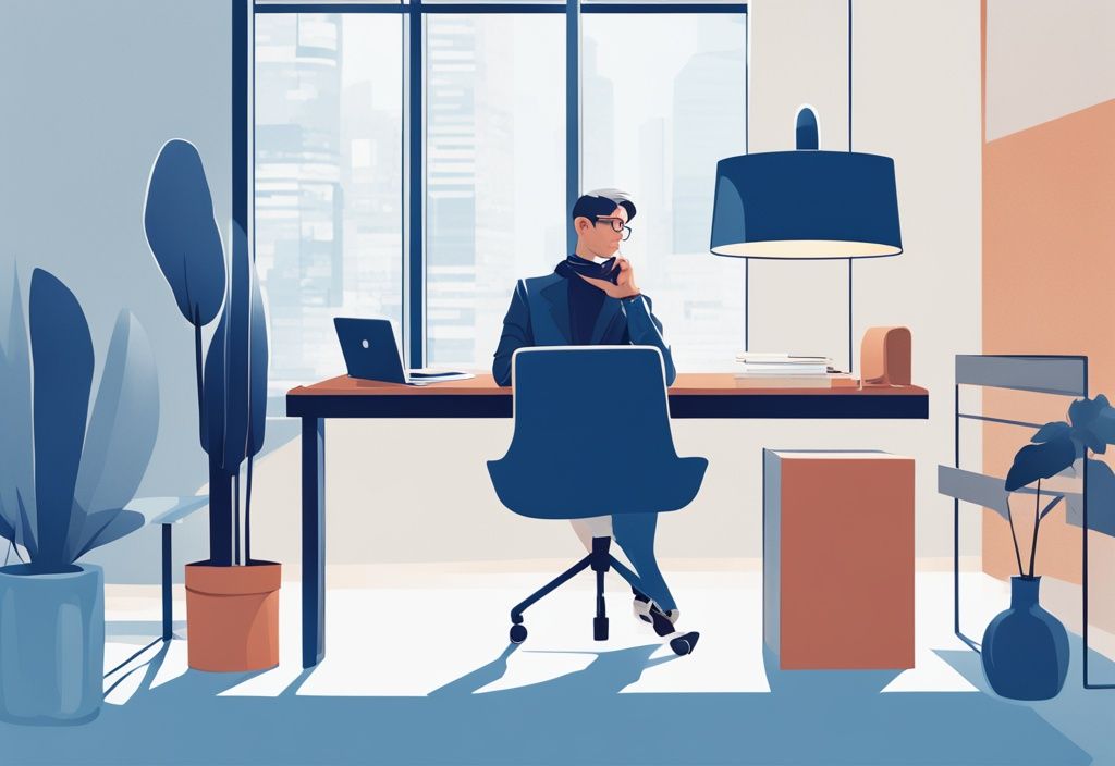 Person in smart casual Kleidung sitzt in einem modernen Büro und durchsucht die Bon Kredit Website auf ihrem Laptop – was ist Bon Kredit.