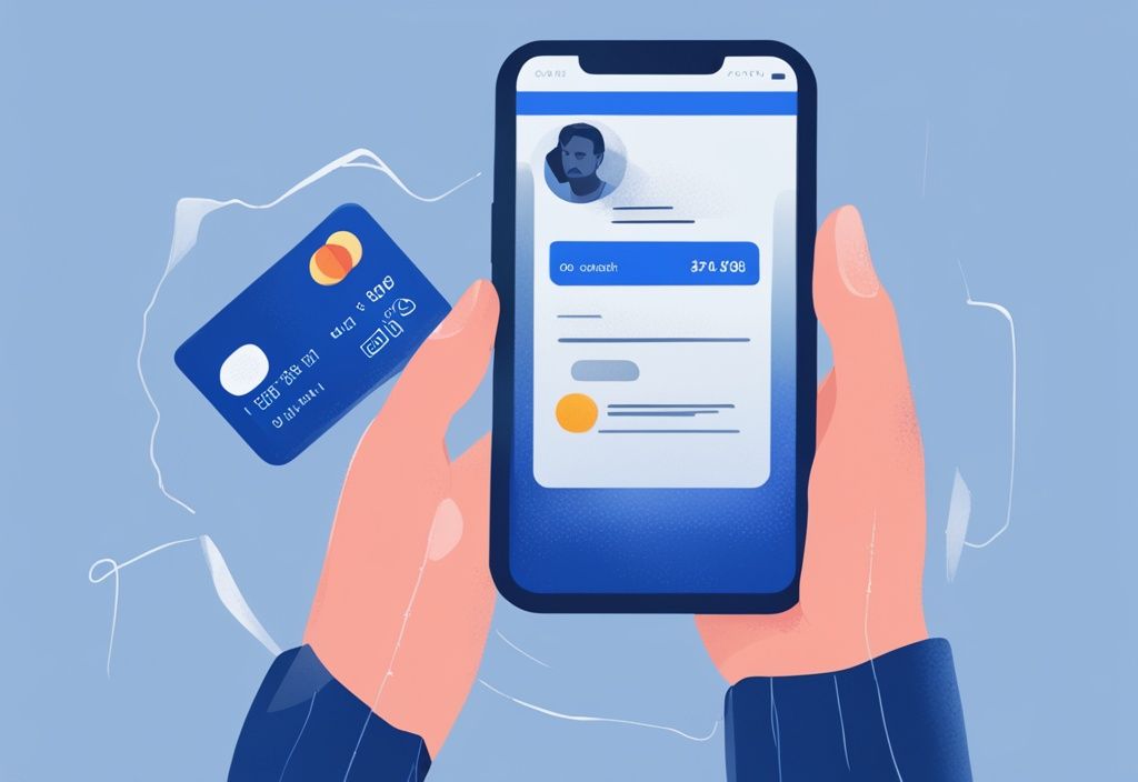 Moderne digitale Malerei, Person erhält Benachrichtigung über Gutschrift auf ihrem mobilen Gerät, Hauptfarbe Blau