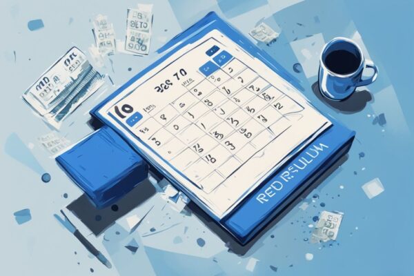 Alles, was Sie wissen müssen: Was bedeutet Kredit umschulden erklärt! Moderne digitale Malerei mit blauem Farbschema, zeigt einen Kalender mit markierten Terminen und einem Dollarschein, symbolisiert das Konzept von Terminverschiebung und Kredit. Was bedeutet Kredit umschulden?