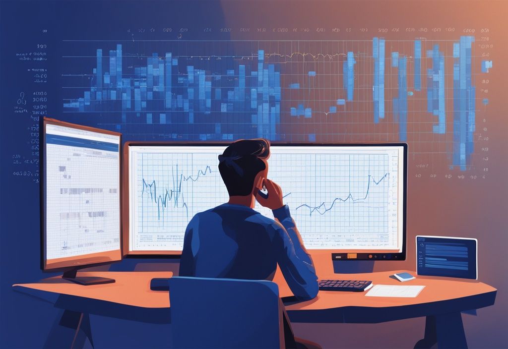 Moderne digitale Illustration einer Person, die vor einem Computerbildschirm sitzt und eine Berechnung zum Thema "wie viel Kredit bei 3500 netto" betrachtet.