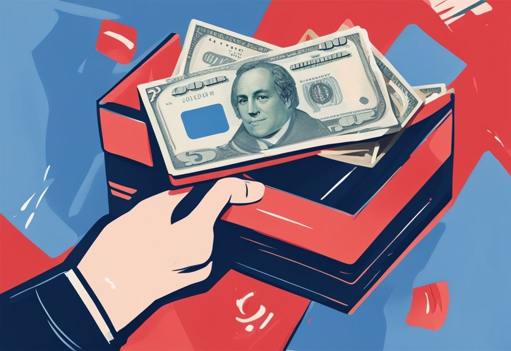 Moderne digitale Illustration in Blau mit Händen, die eine Santander-Kreditkarte und Bargeld halten, symbolisiert das Abbezahlen von Schulden.