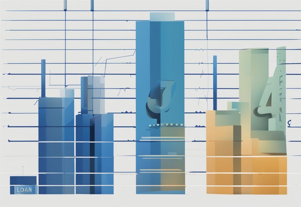 Vergleichsdiagramm der Kreditzinsen verschiedener Banken mit hervorgehobenen niedrigeren Zinsen einer Bank, moderne digitale Illustration in Blau.