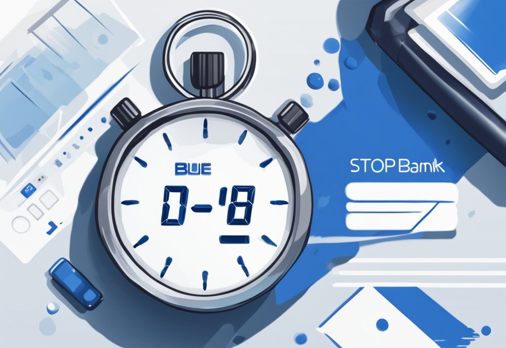 Moderne digitale Illustration in Blau mit Stoppuhr neben Targobank-Logo, symbolisiert die Bearbeitungsdauer von Targobank Online Kredit wie lange dauert die Bearbeitung