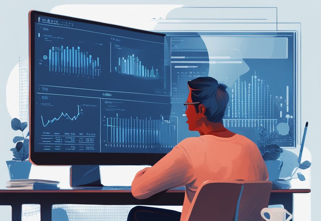 Moderne digitale Illustration einer Person, die vor einem Computerbildschirm steht und eine Berechnung zum Thema wie viel Kredit bei 3500 netto betrachtet.
