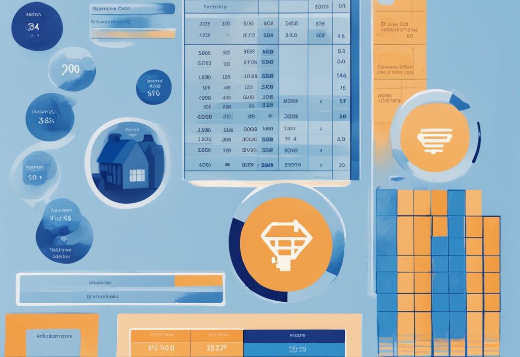 Moderne digitale Illustration in Blau mit Tabelle zur Hypothekenerschwinglichkeit in verschiedenen Einkommensklassen, hervorgehoben ist die 500.000 Kredit-Klasse; wie viel Einkommen für 500.000 Kredit.