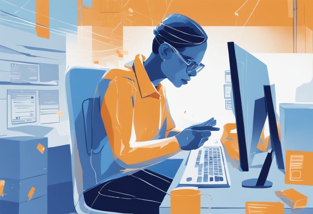 Person vor Computer, navigiert auf der Postbank-Website und sieht sich die Kredite an, wie kann ich meinen Postbank Kredit einsehen